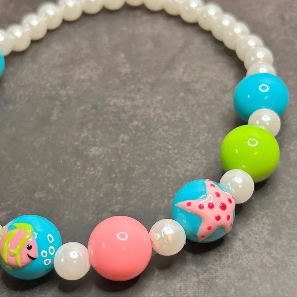 Colorful Kids Beaded Necklace Featuring Fish and Starfish Art Details